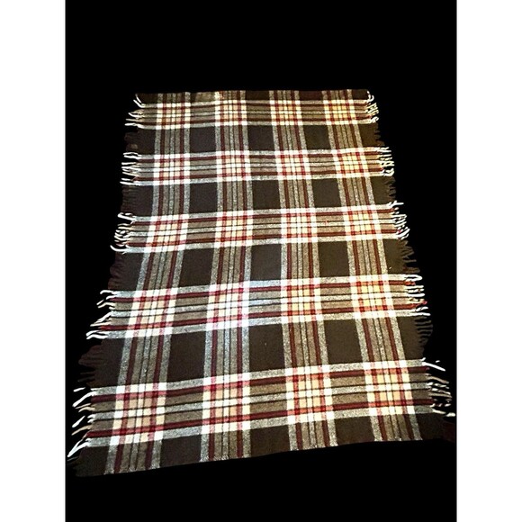 Vintage Faribo Wool Plaid Throw Blanket Fringed Picnic Stadium Blanket - Picture 1 of 5